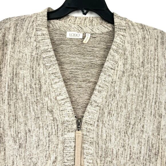 LOGO by Lori Goldstein Tunic Cardigan Sweater Top Mixed Media Marled Gray 1X - Picture 2 of 9
